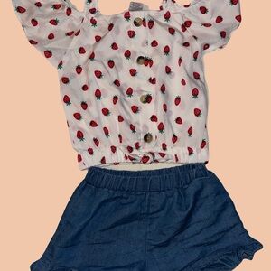 GIRLS ❤️ PINK | STRAWBERRY TOP WITH RUFFLE SHORTS SET | LIKE NEW